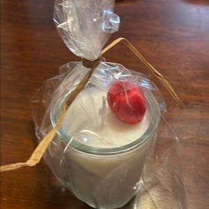 Handmade White Candle with Red Accent Cherry Cheese Cake scented 🍒